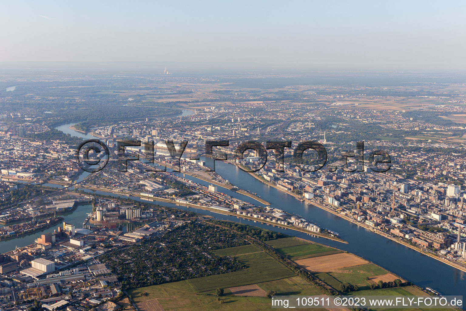 District BASF in Ludwigshafen am Rhein in the state Rhineland-Palatinate, Germany from above