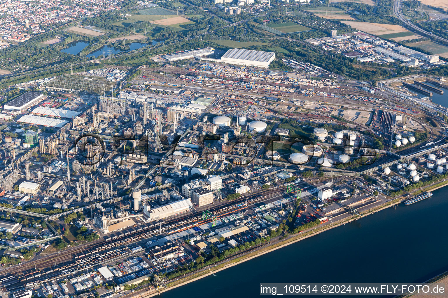 District BASF in Ludwigshafen am Rhein in the state Rhineland-Palatinate, Germany seen from above