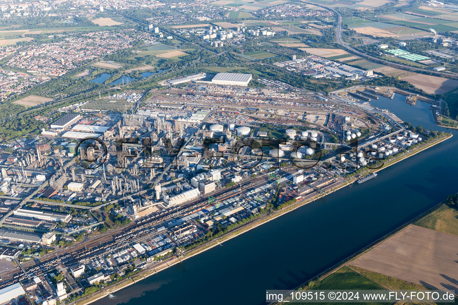 District BASF in Ludwigshafen am Rhein in the state Rhineland-Palatinate, Germany from the plane