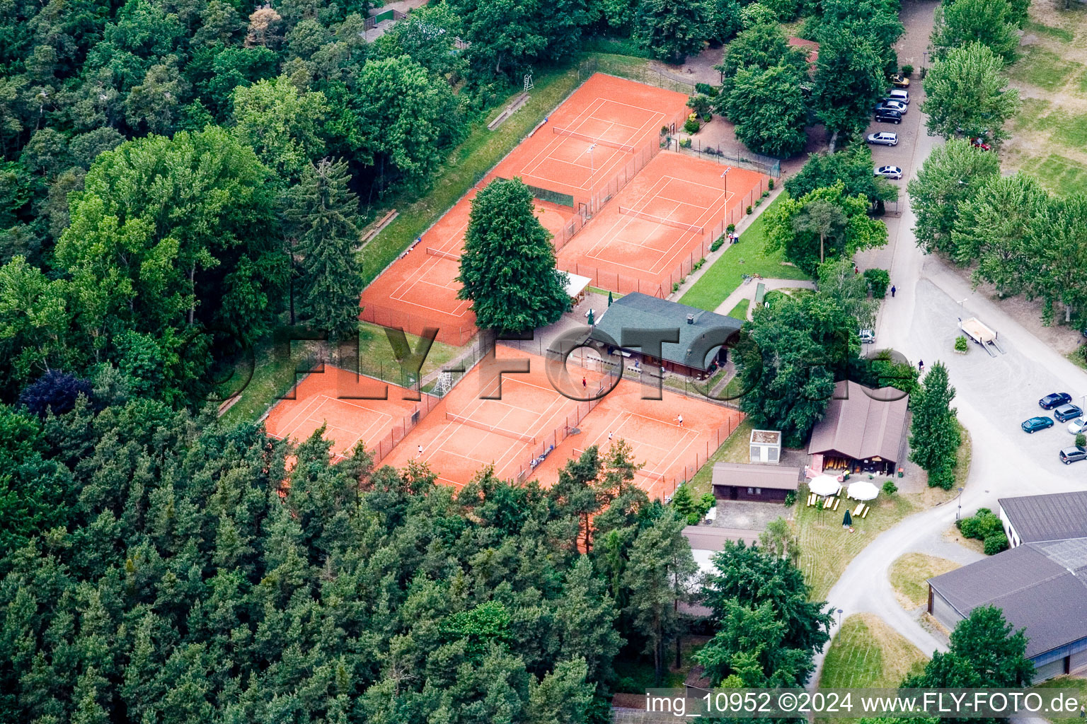 Tennis club in Rülzheim in the state Rhineland-Palatinate, Germany seen from above