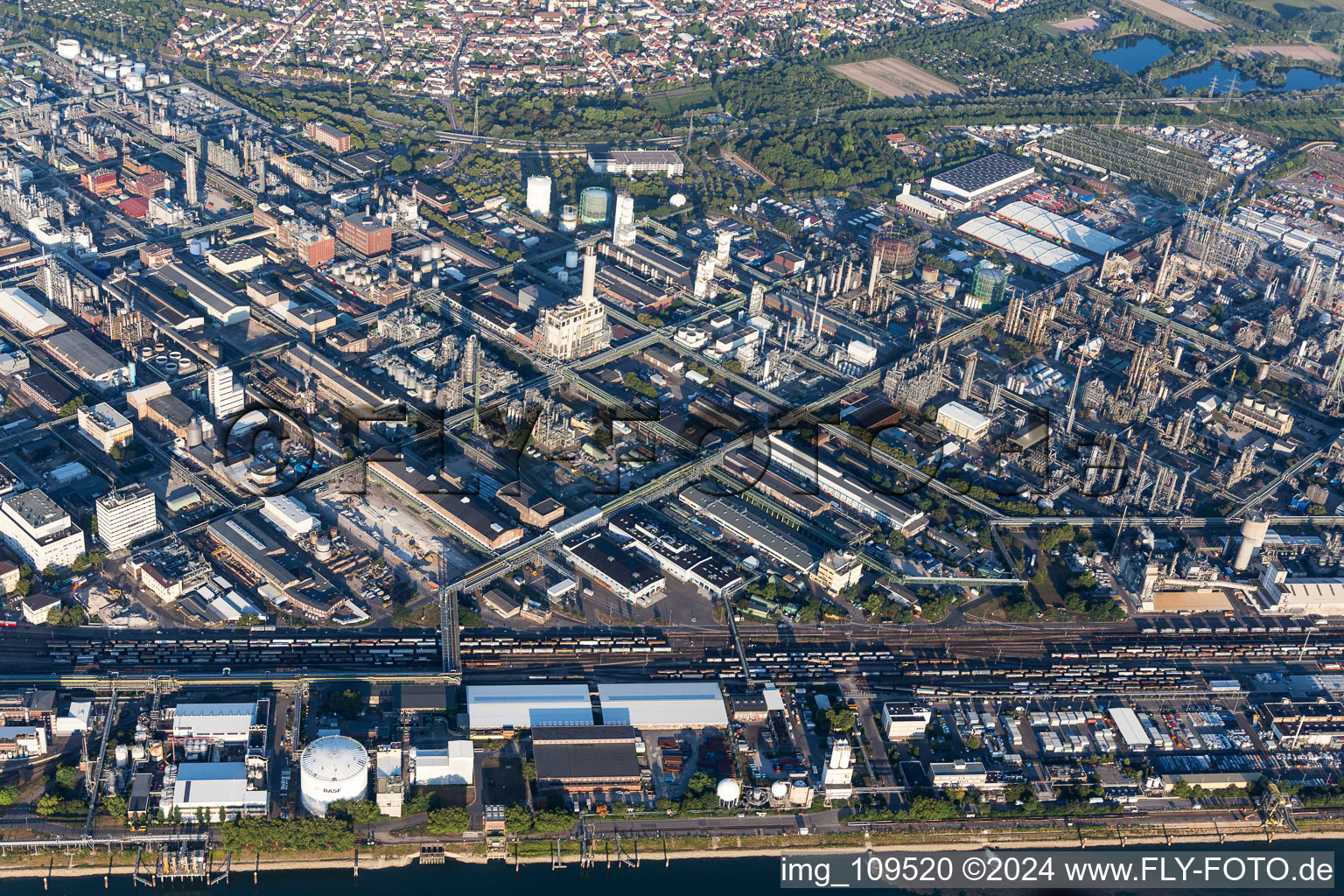 District BASF in Ludwigshafen am Rhein in the state Rhineland-Palatinate, Germany from the drone perspective