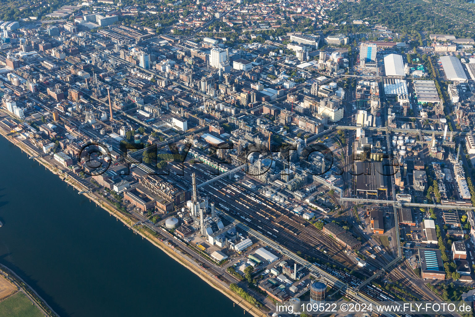 District BASF in Ludwigshafen am Rhein in the state Rhineland-Palatinate, Germany seen from a drone