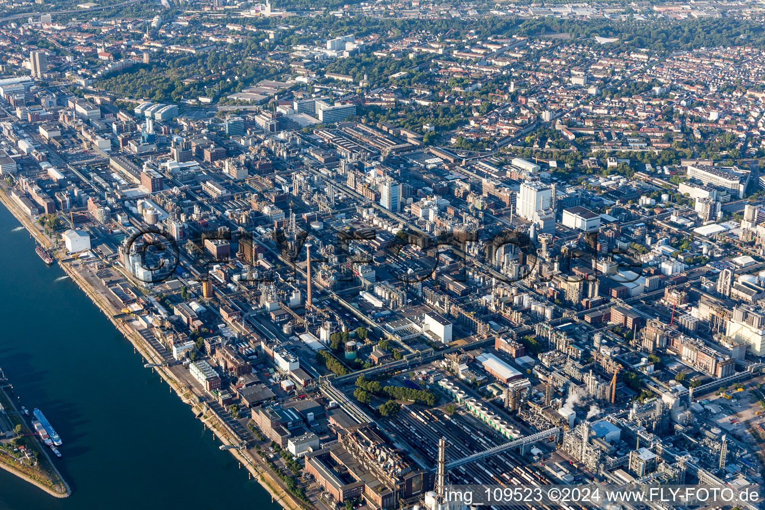 Aerial view of District BASF in Ludwigshafen am Rhein in the state Rhineland-Palatinate, Germany