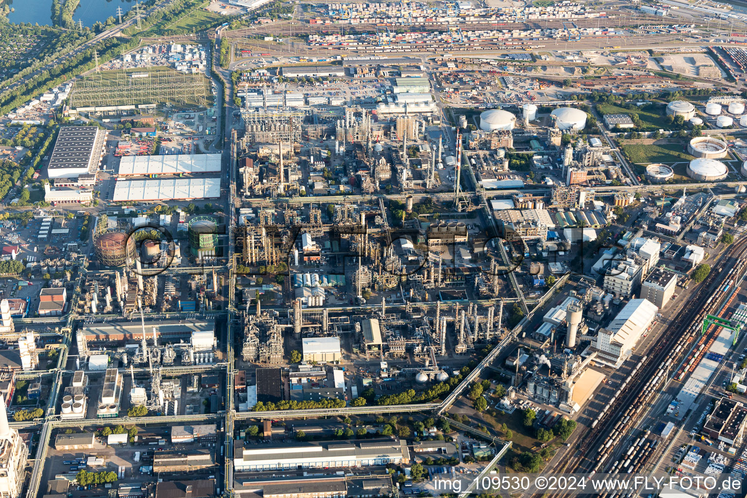 District BASF in Ludwigshafen am Rhein in the state Rhineland-Palatinate, Germany seen from above