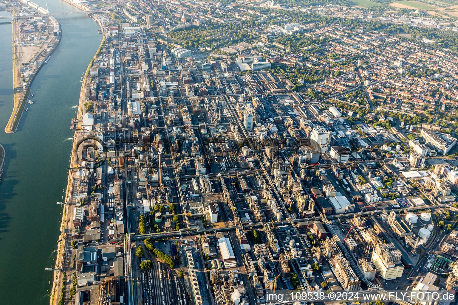 District BASF in Ludwigshafen am Rhein in the state Rhineland-Palatinate, Germany from the drone perspective