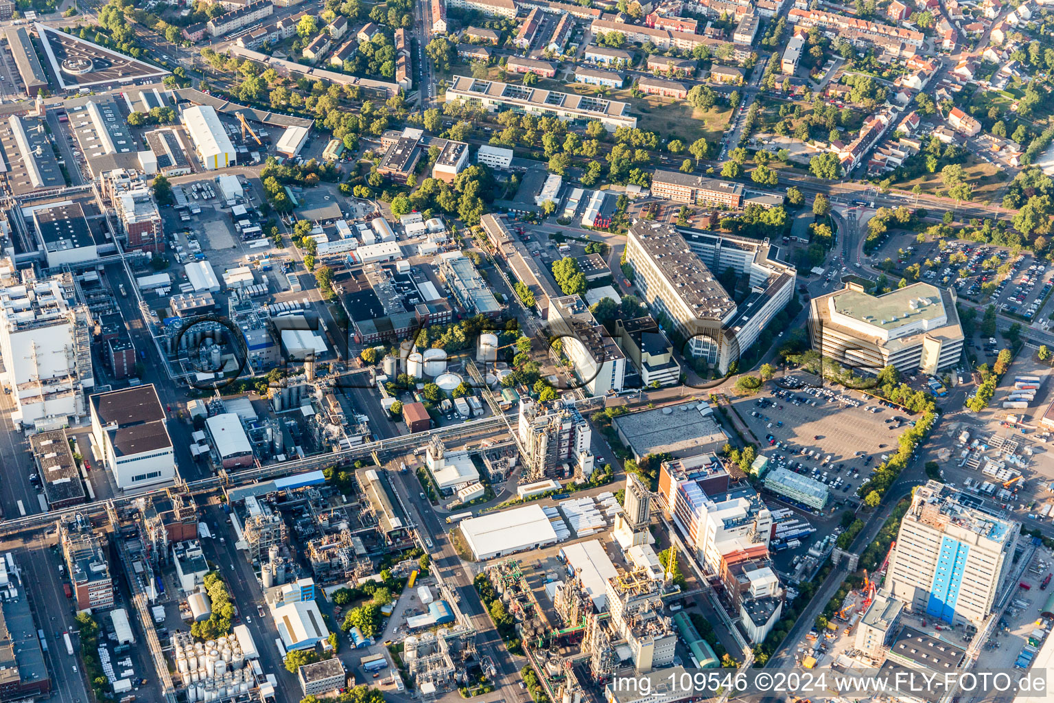 District BASF in Ludwigshafen am Rhein in the state Rhineland-Palatinate, Germany from above