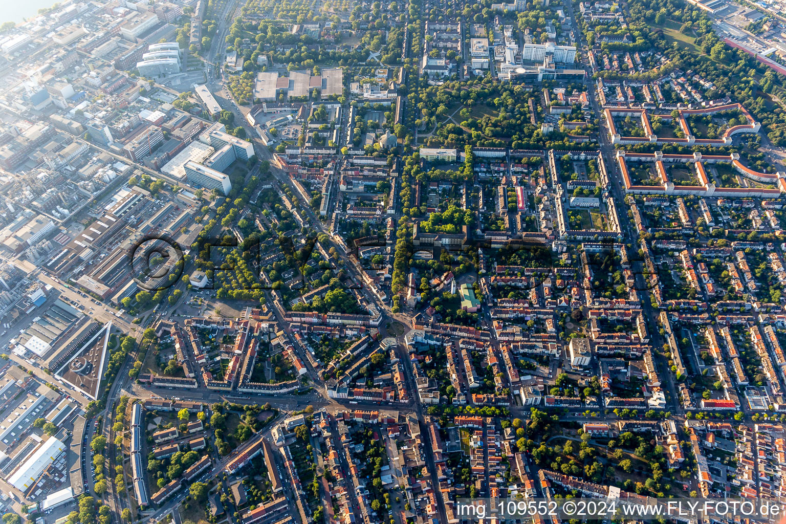 Oblique view of District Süd in Ludwigshafen am Rhein in the state Rhineland-Palatinate, Germany