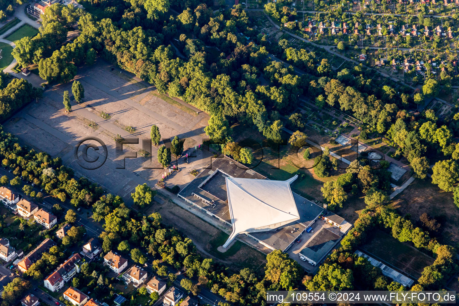 Building of the indoor arena FRIEDRICH-EBERT-HALLE in Ebertpark in Ludwigshafen am Rhein in the state Rhineland-Palatinate, Germany
