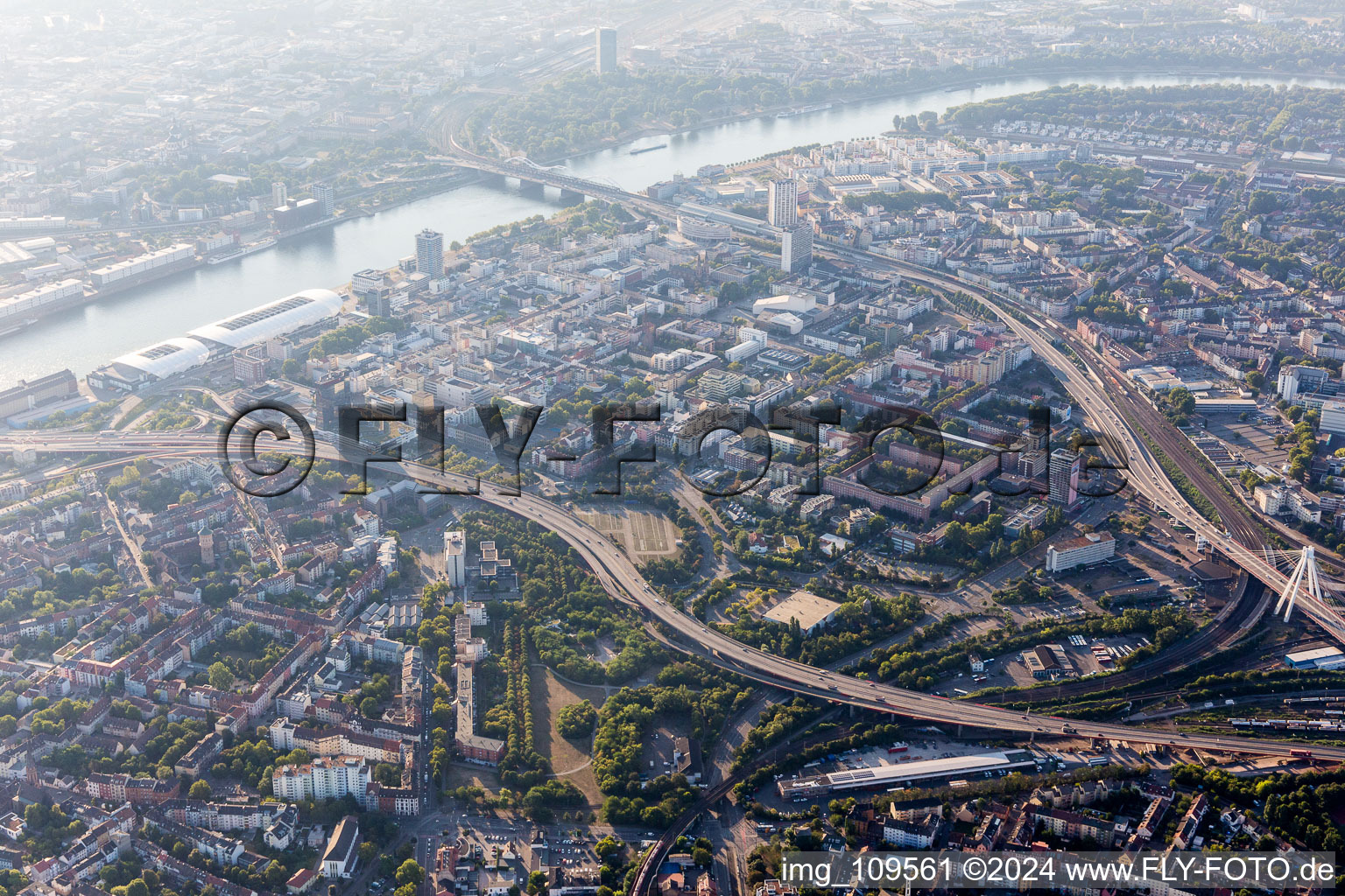 Aerial photograpy of Elevated road in the district Mitte in Ludwigshafen am Rhein in the state Rhineland-Palatinate, Germany