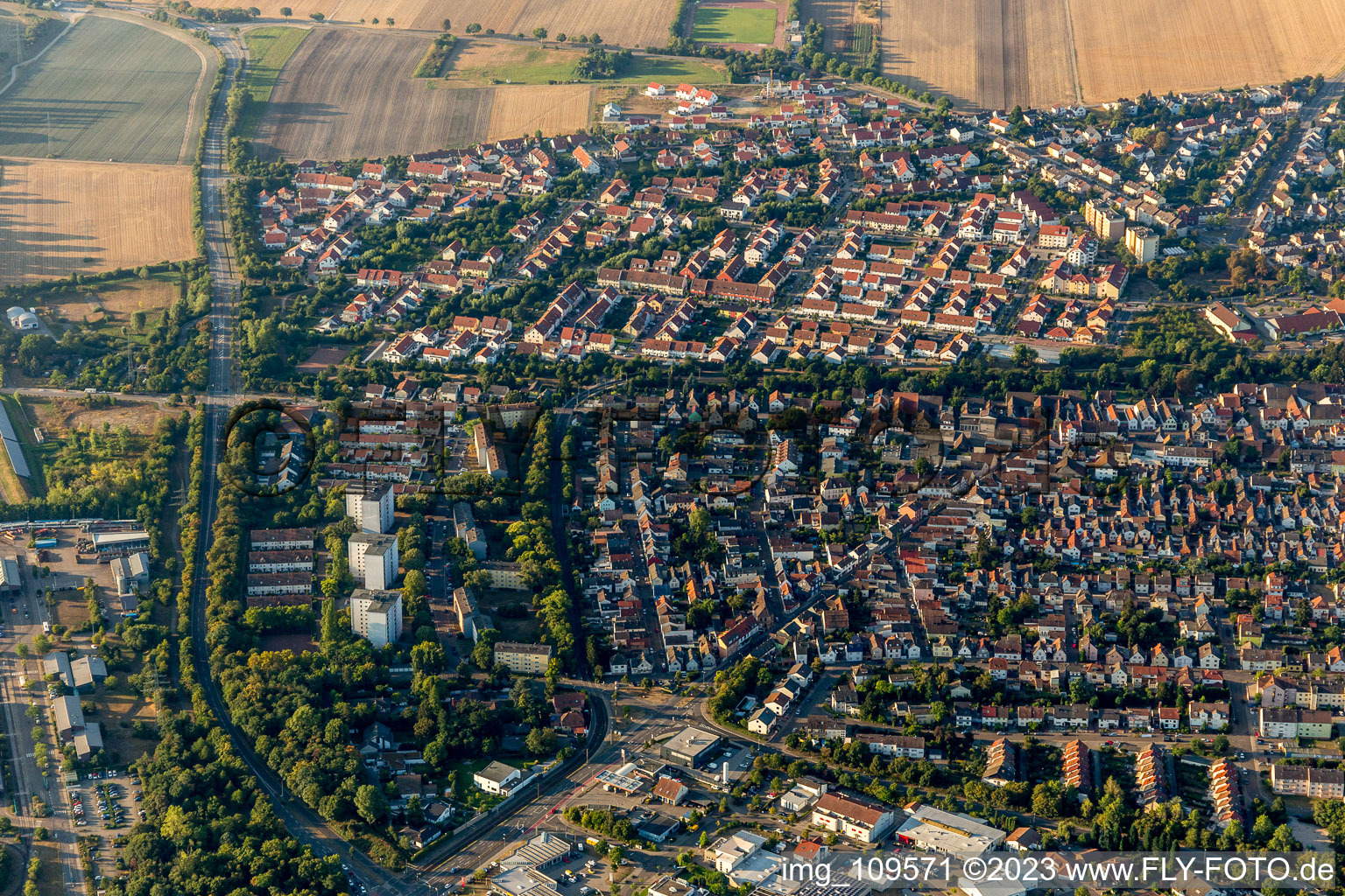 District Gartenstadt in Ludwigshafen am Rhein in the state Rhineland-Palatinate, Germany out of the air