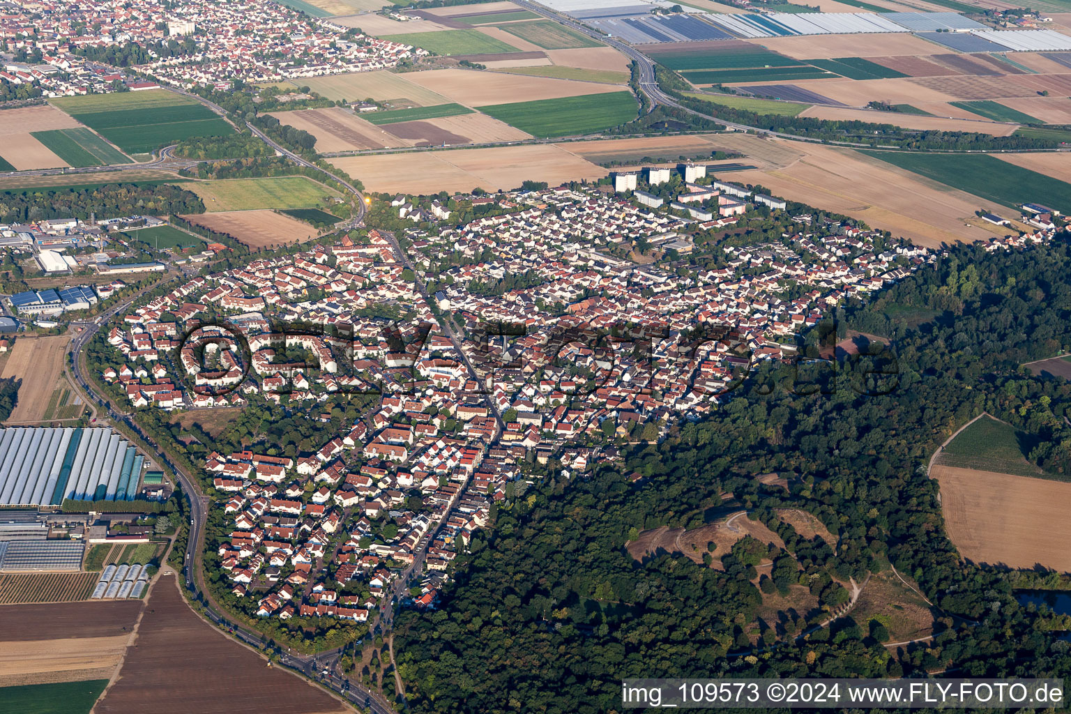 Oblique view of District Maudach in Ludwigshafen am Rhein in the state Rhineland-Palatinate, Germany