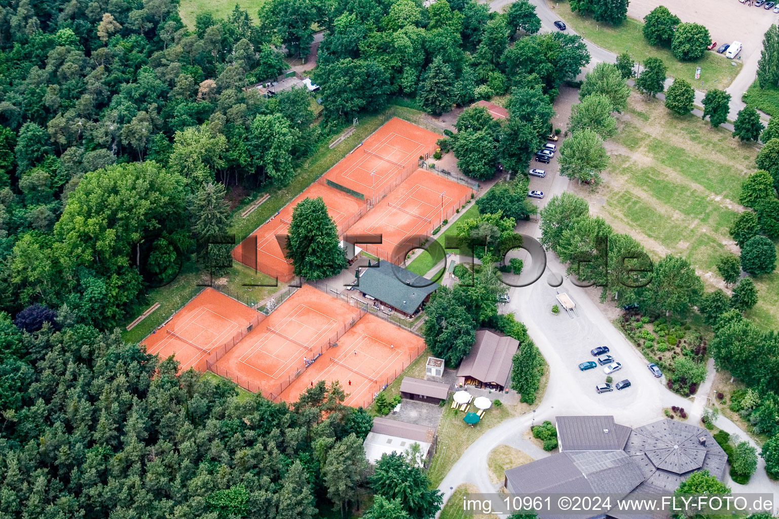 Tennis club in Rülzheim in the state Rhineland-Palatinate, Germany from the plane