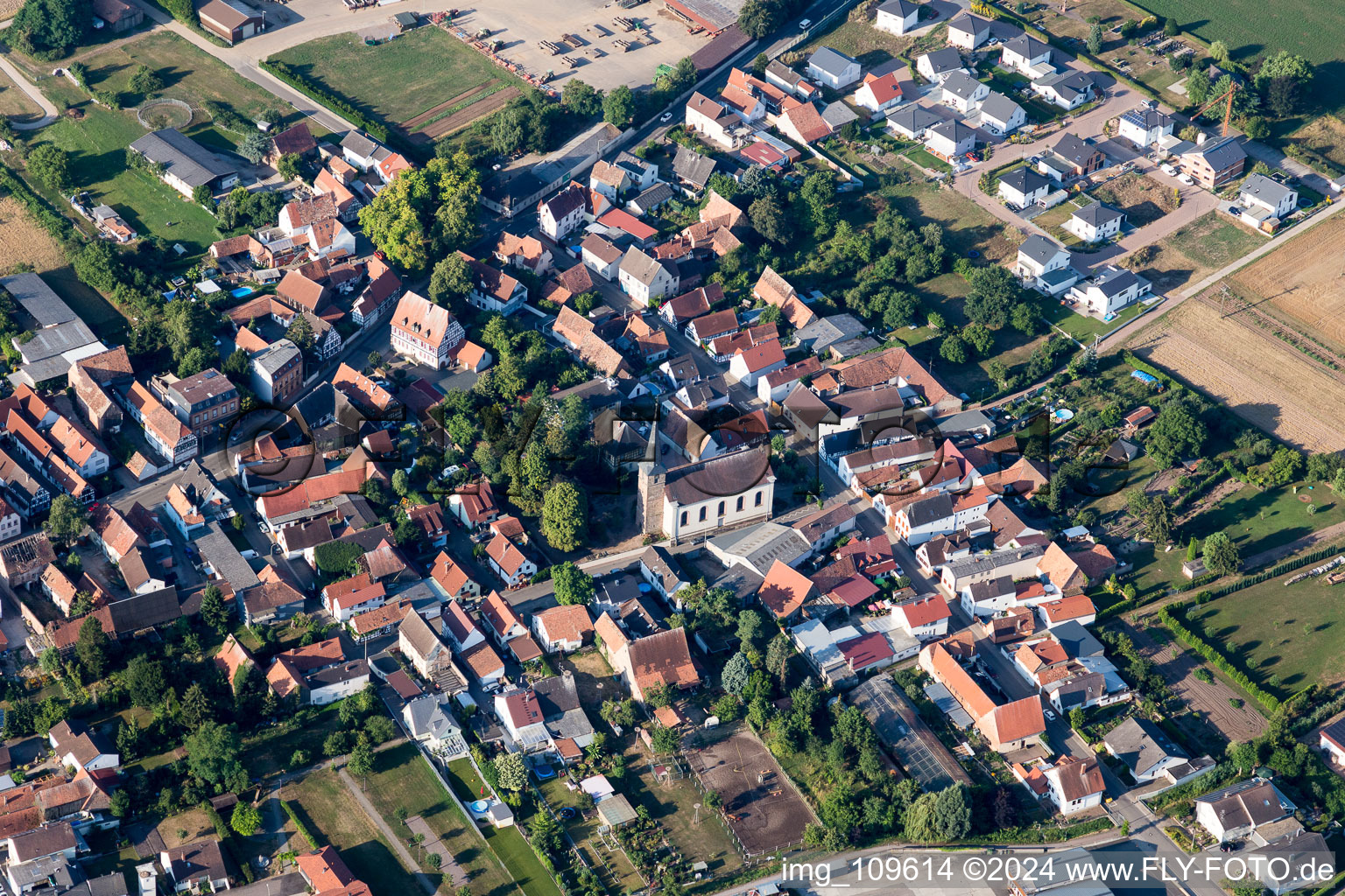 Town View of the streets and houses of the residential areas in Knittelsheim in the state Rhineland-Palatinate, Germany