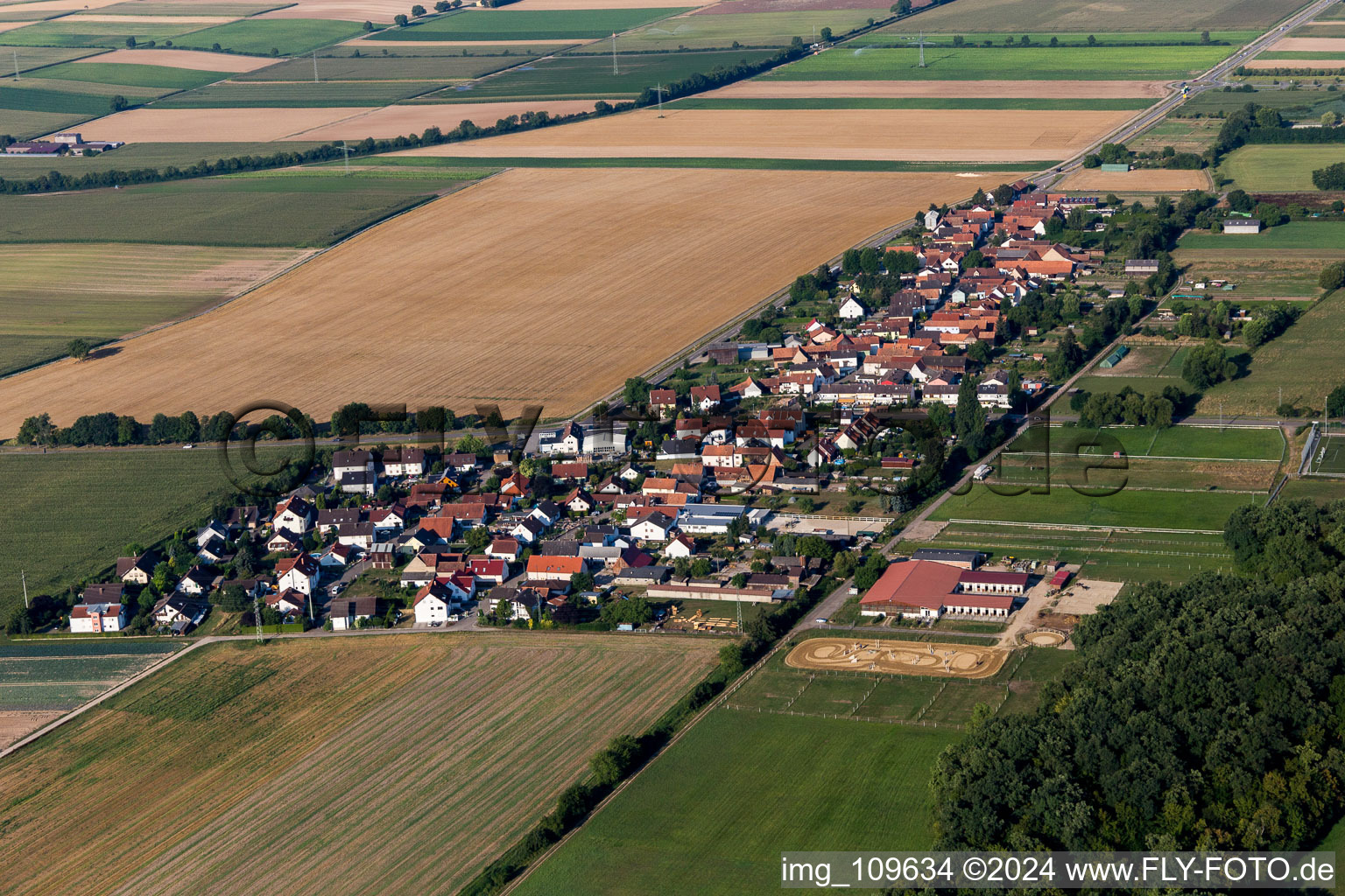 District Minderslachen in Kandel in the state Rhineland-Palatinate, Germany from the plane