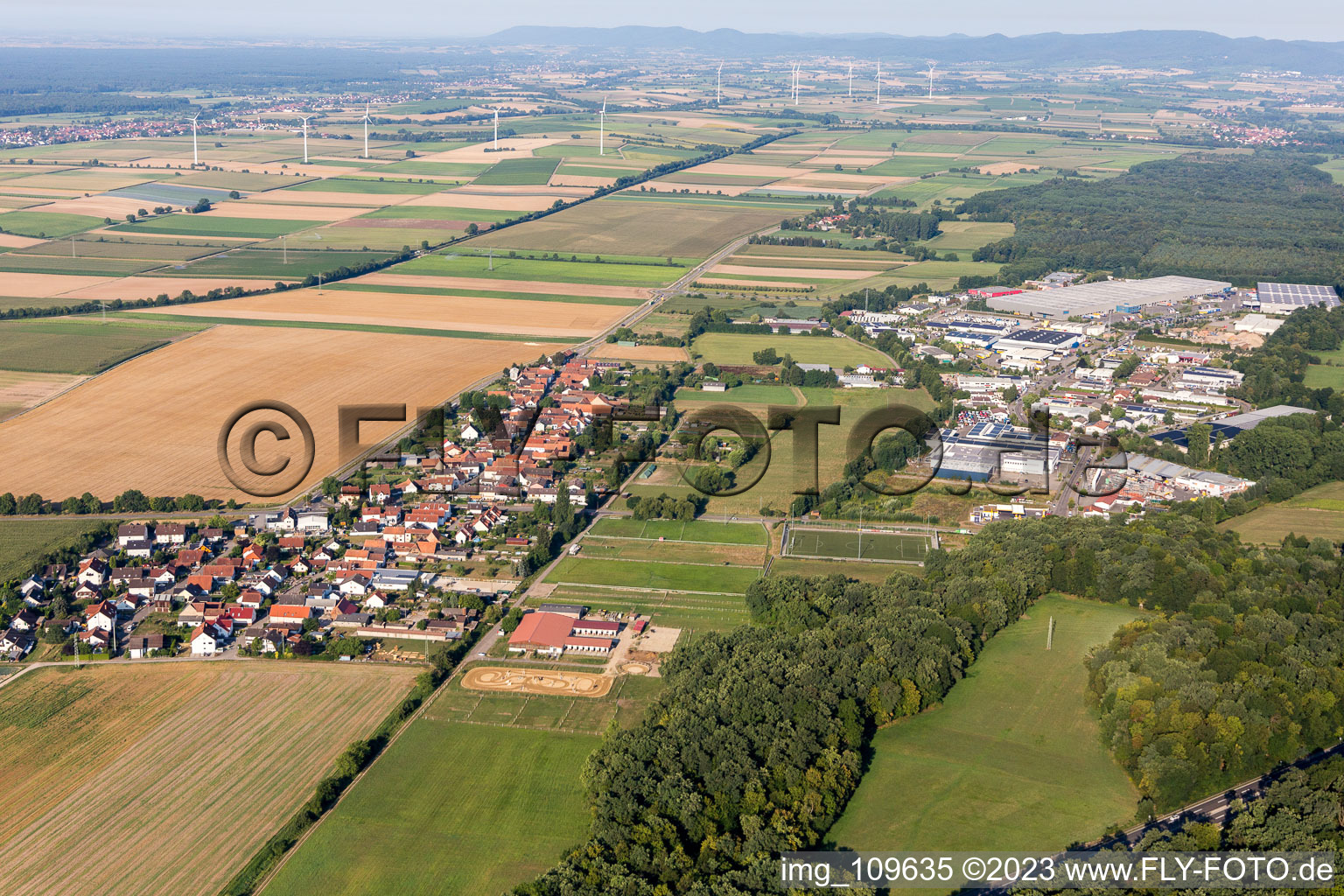 Bird's eye view of District Minderslachen in Kandel in the state Rhineland-Palatinate, Germany