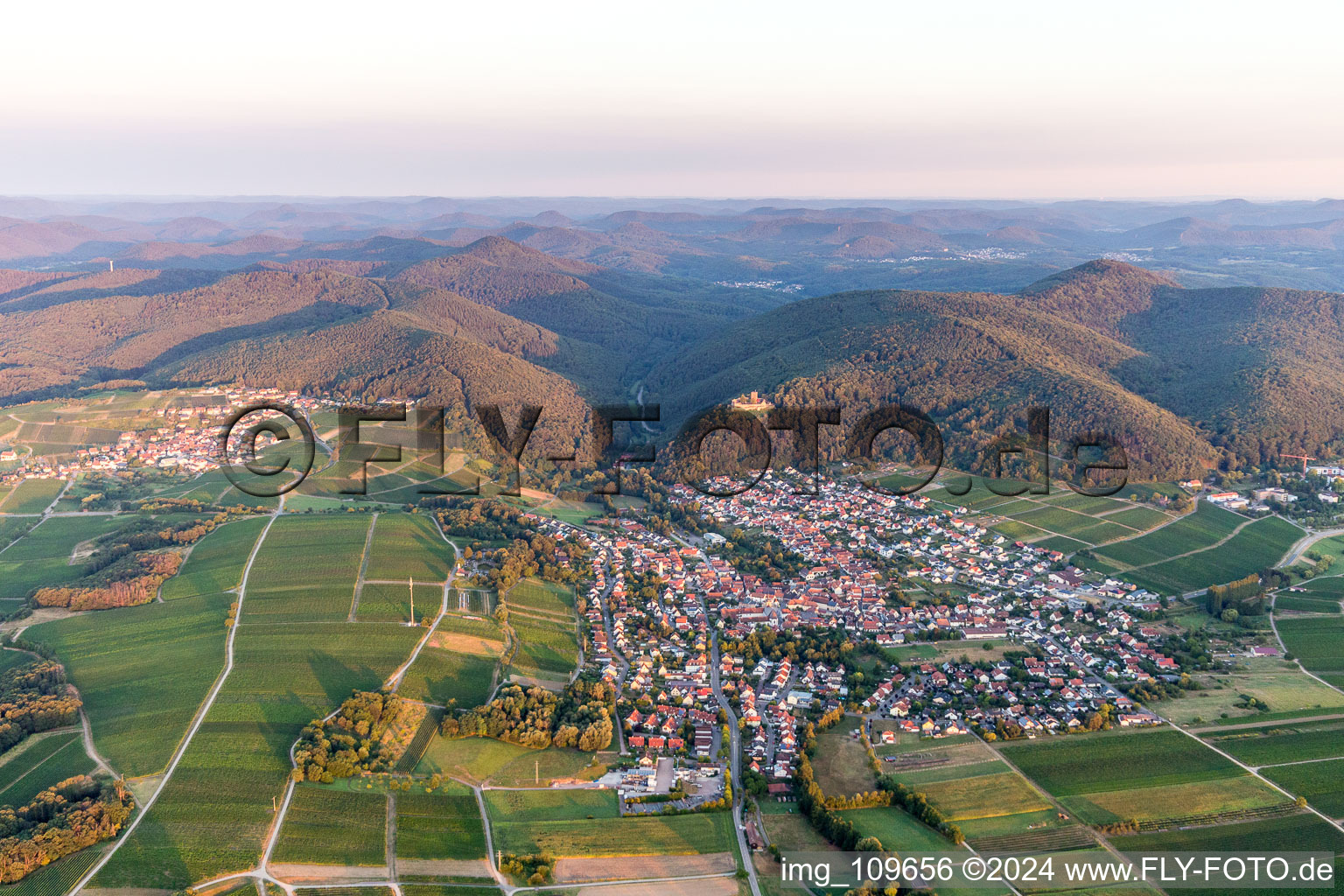 Aerial view of Klingenmünster in the state Rhineland-Palatinate, Germany