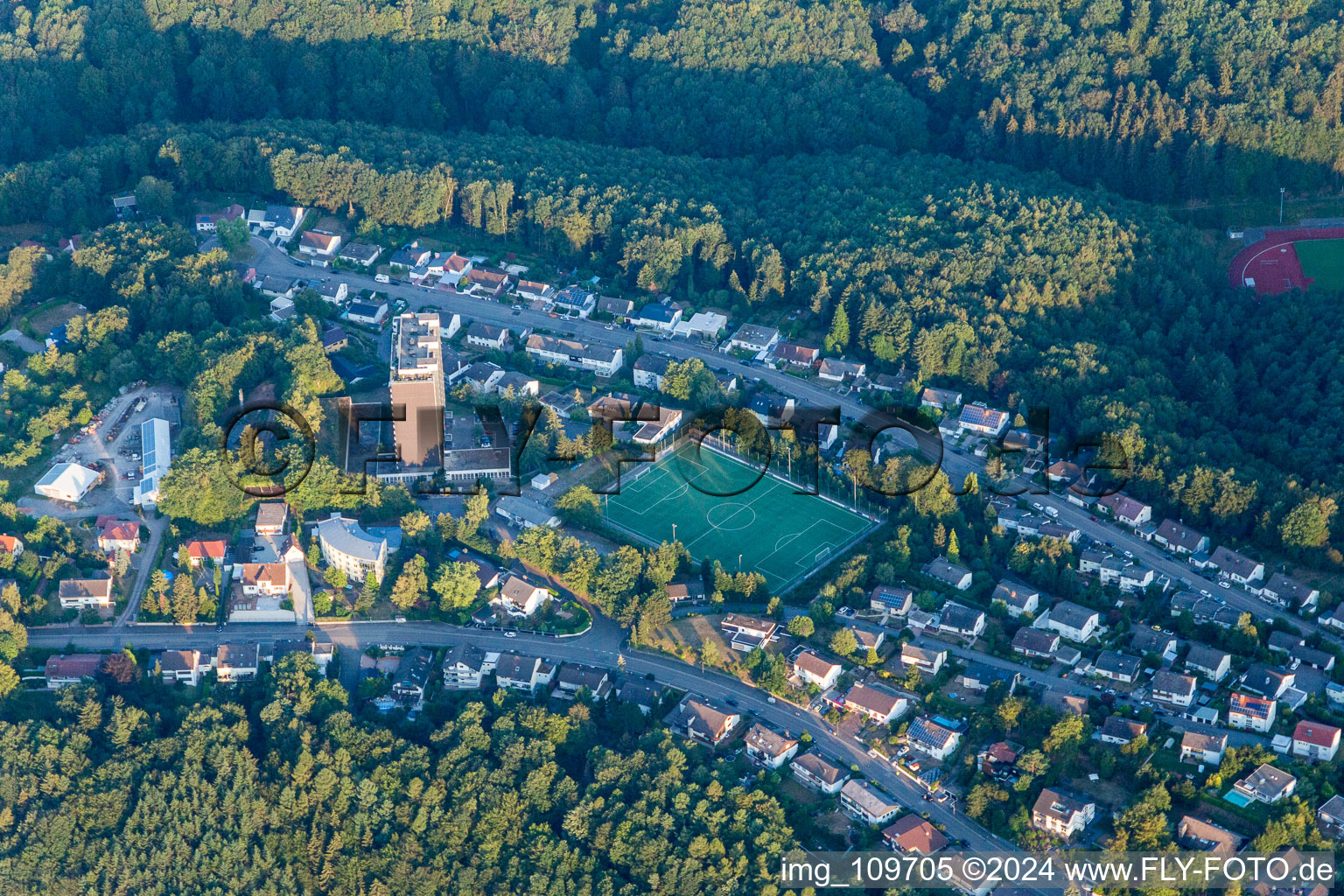 Surrounded by forest and forest areas center of the streets and houses and residential areas in Ruhbank in the state Rhineland-Palatinate, Germany