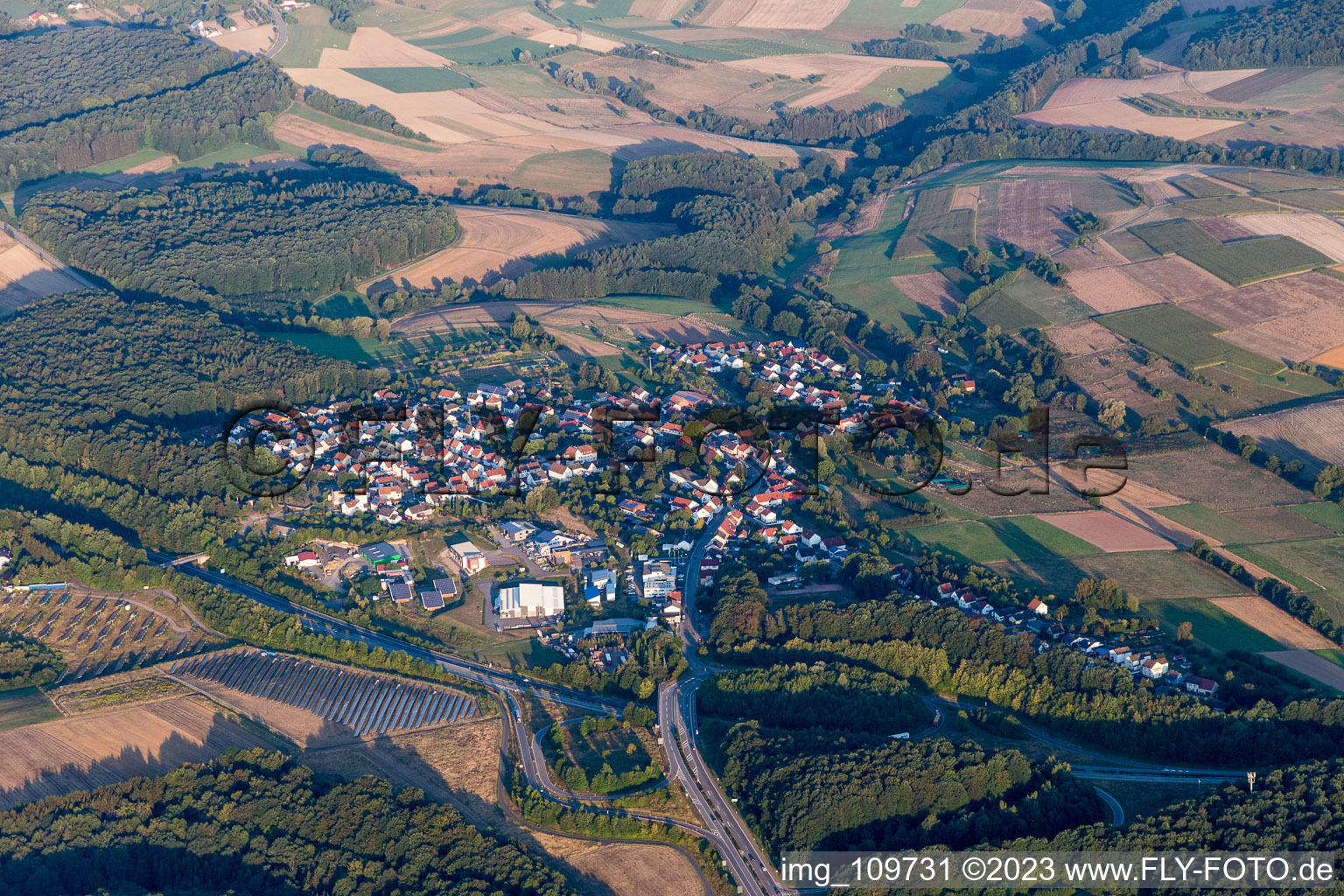 Aerial view of Petersberg in the state Rhineland-Palatinate, Germany