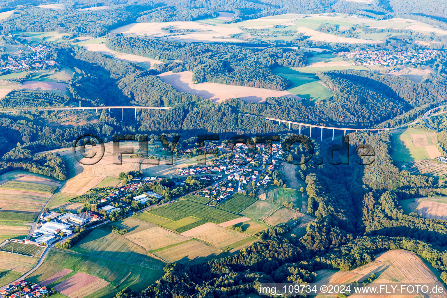Aerial view of Petersberg in Petersberg(Pfalz) in the state Rhineland-Palatinate, Germany