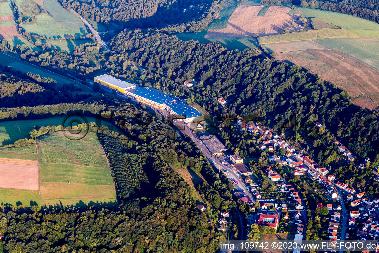 Aerial view of Thaleischweiler-Fröschen in the state Rhineland-Palatinate, Germany