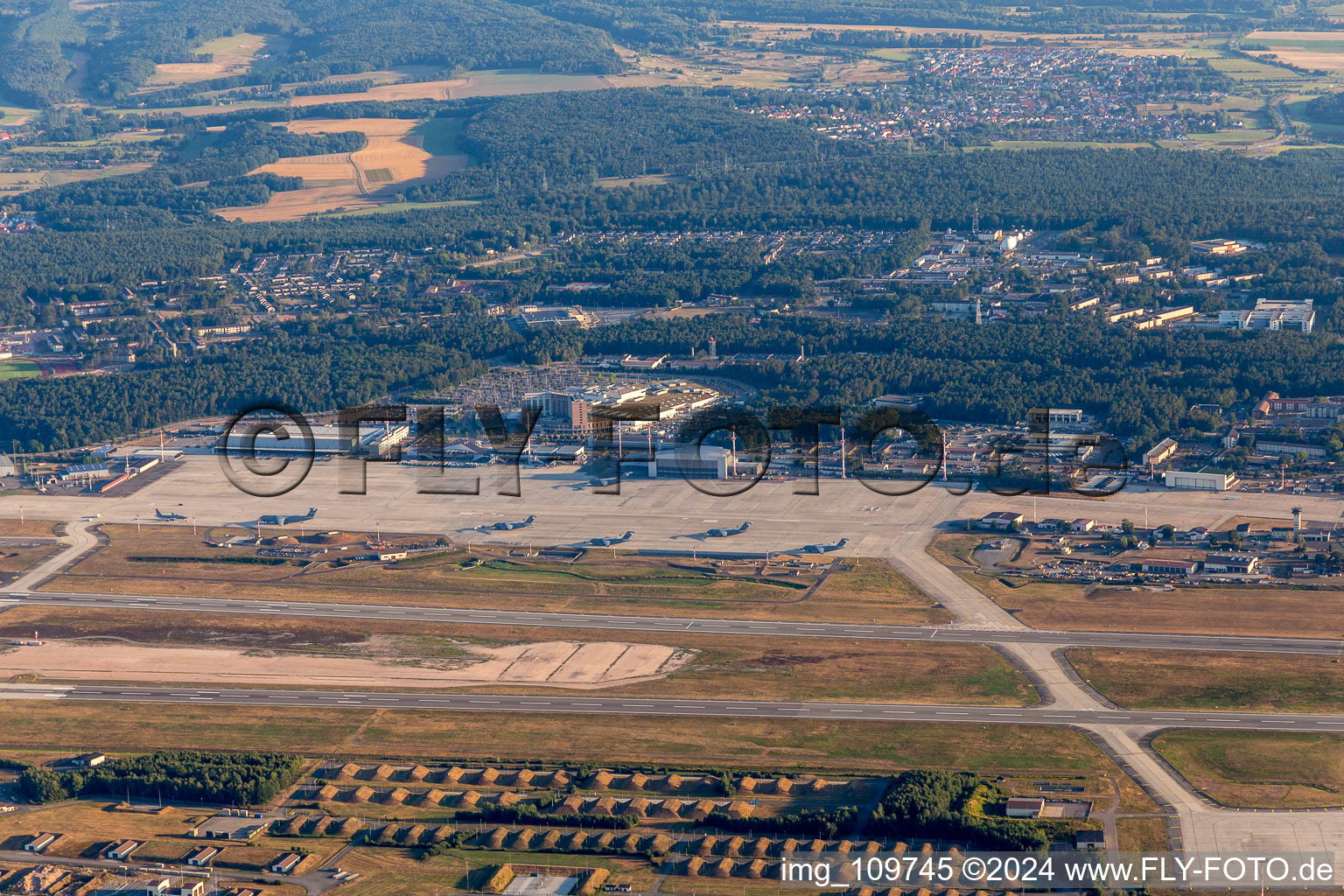 Aerial view of US Air Base in the district Ramstein in Ramstein-Miesenbach in the state Rhineland-Palatinate, Germany