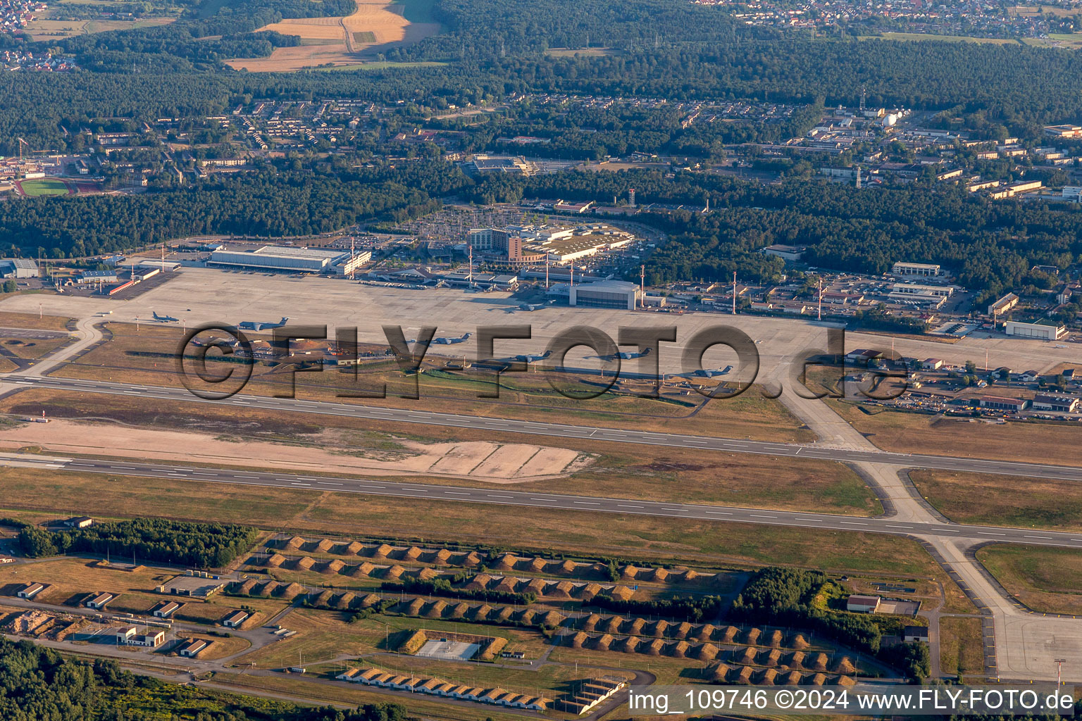 Aerial photograpy of US Air Base in the district Ramstein in Ramstein-Miesenbach in the state Rhineland-Palatinate, Germany