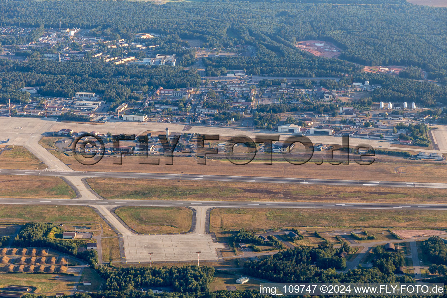 Oblique view of US Air Base in Ramstein in the state Rhineland-Palatinate, Germany