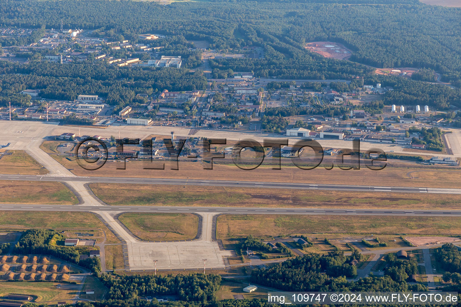 Oblique view of US Air Base in the district Ramstein in Ramstein-Miesenbach in the state Rhineland-Palatinate, Germany