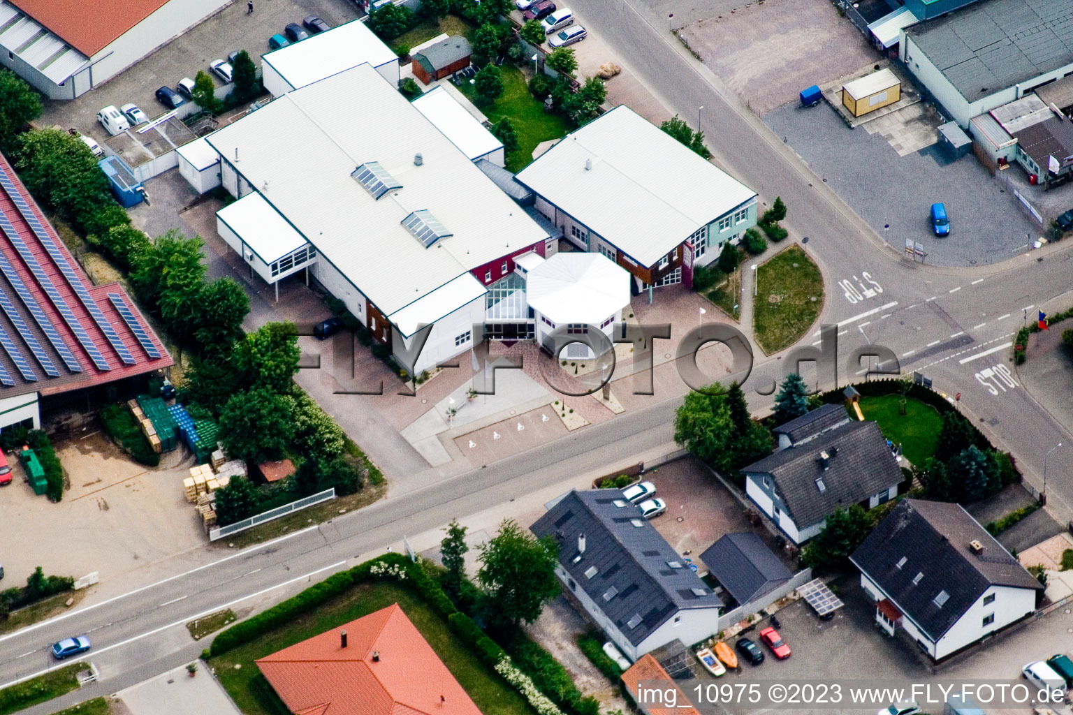 Oblique view of East commercial area in the district Herxheim in Herxheim bei Landau/Pfalz in the state Rhineland-Palatinate, Germany