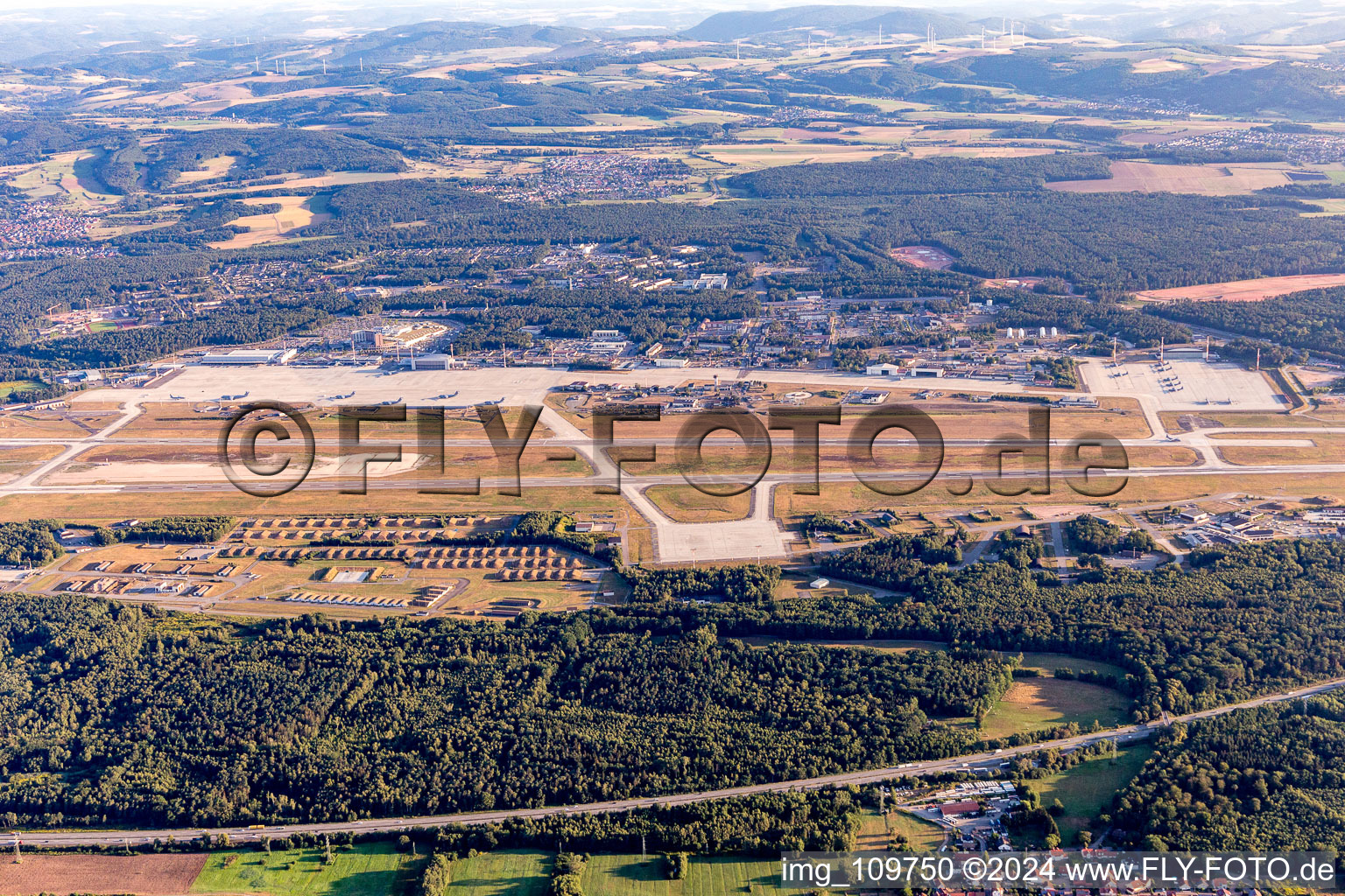 US Air Base in the district Ramstein in Ramstein-Miesenbach in the state Rhineland-Palatinate, Germany seen from above