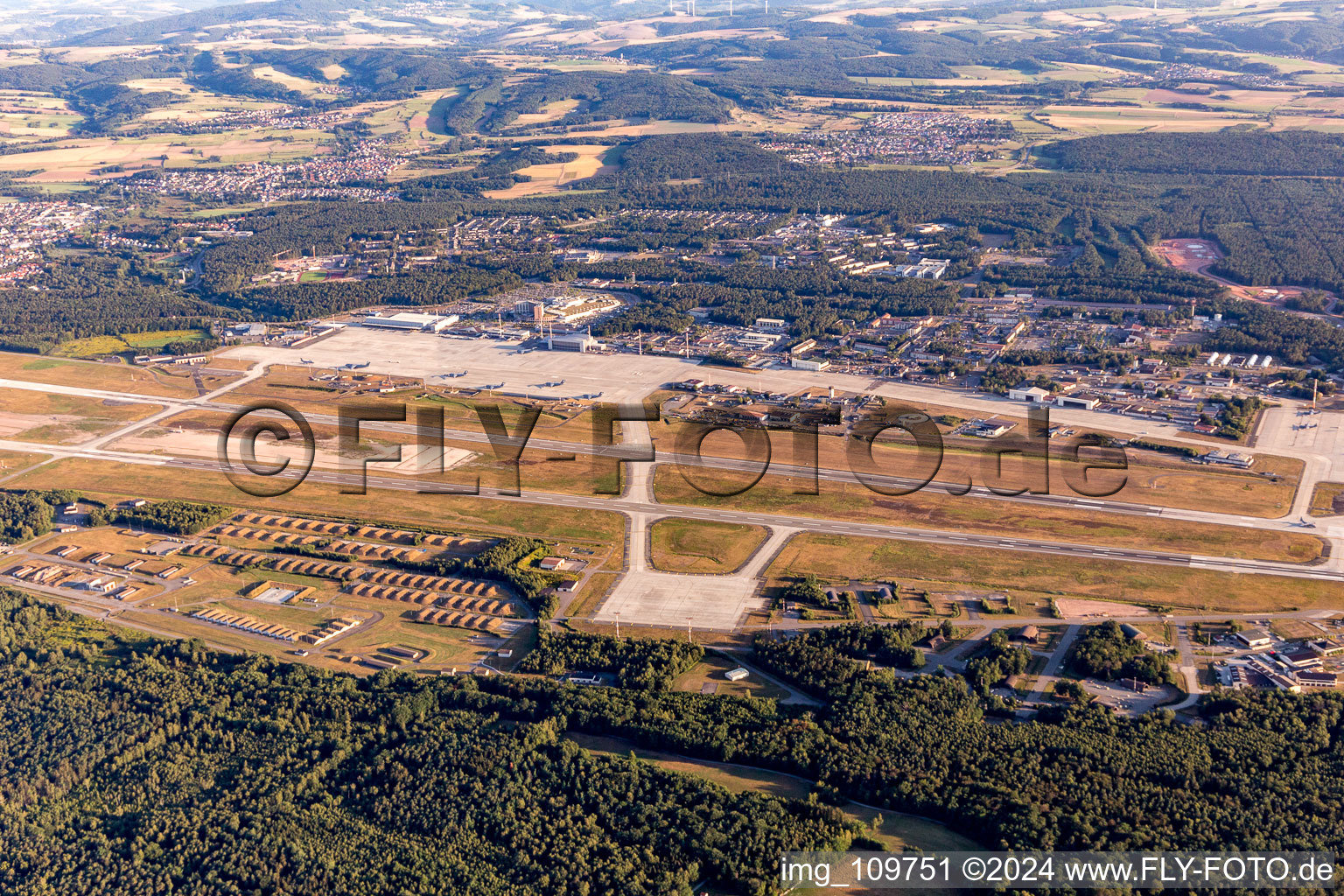 US Air Base in the district Ramstein in Ramstein-Miesenbach in the state Rhineland-Palatinate, Germany from the plane