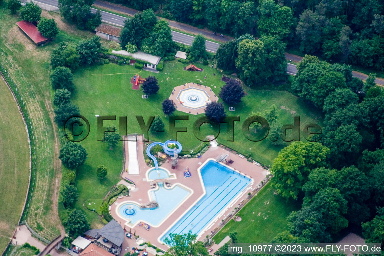 Forest outdoor pool in the district Herxheim in Herxheim bei Landau in the state Rhineland-Palatinate, Germany