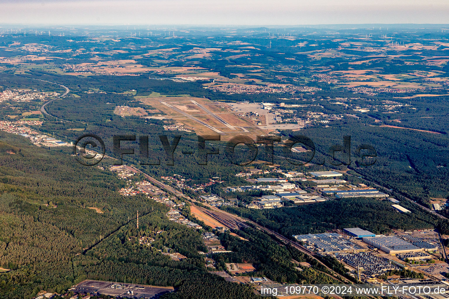 Bird's eye view of US Air Base in the district Ramstein in Ramstein-Miesenbach in the state Rhineland-Palatinate, Germany