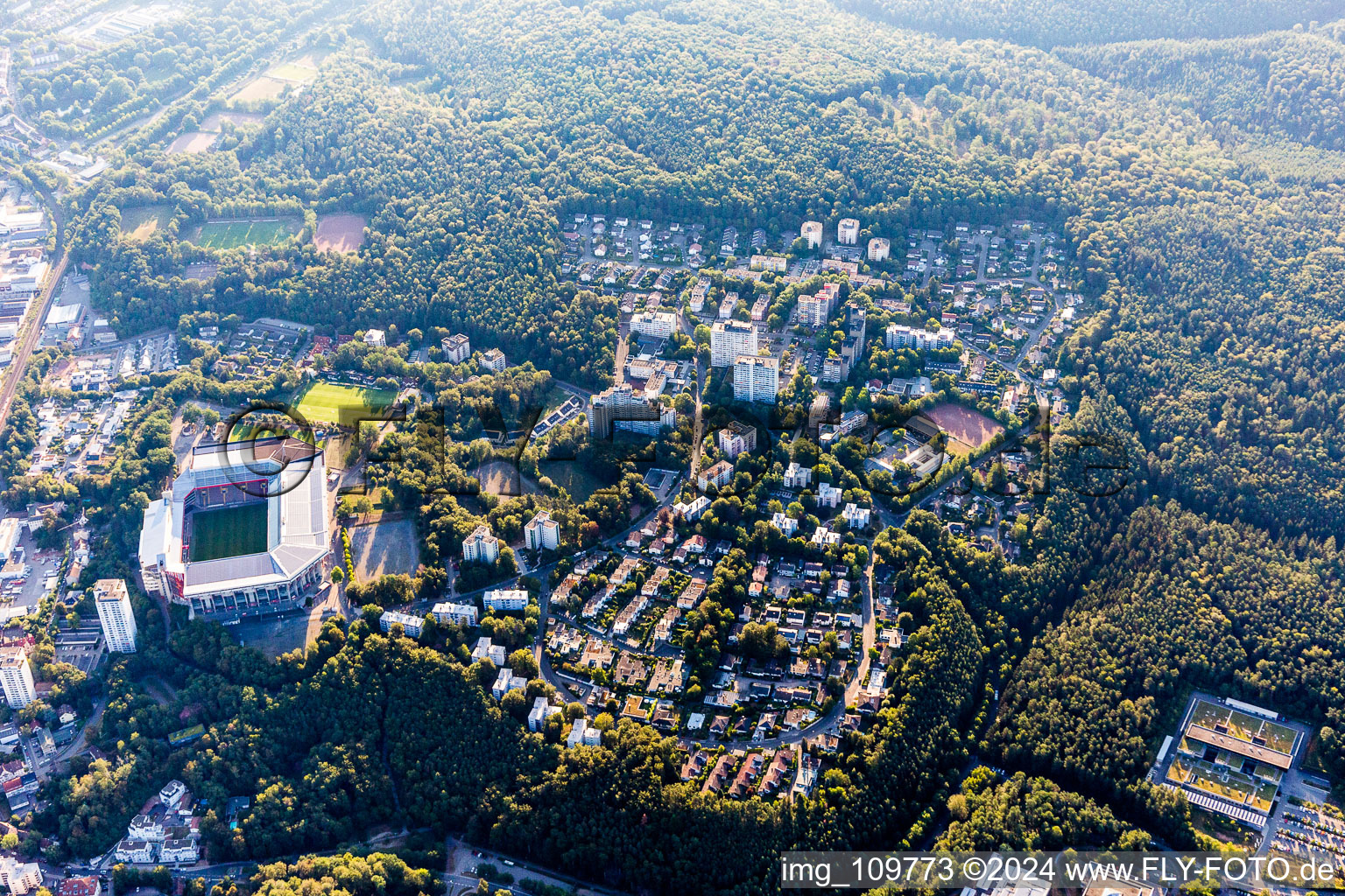 Sports facility grounds of the Arena stadium " Fritz-Walter-Stadion " in destrict Betzenberg on Fritz-Walter-Strasse in Kaiserslautern in the state Rhineland-Palatinate, Germany