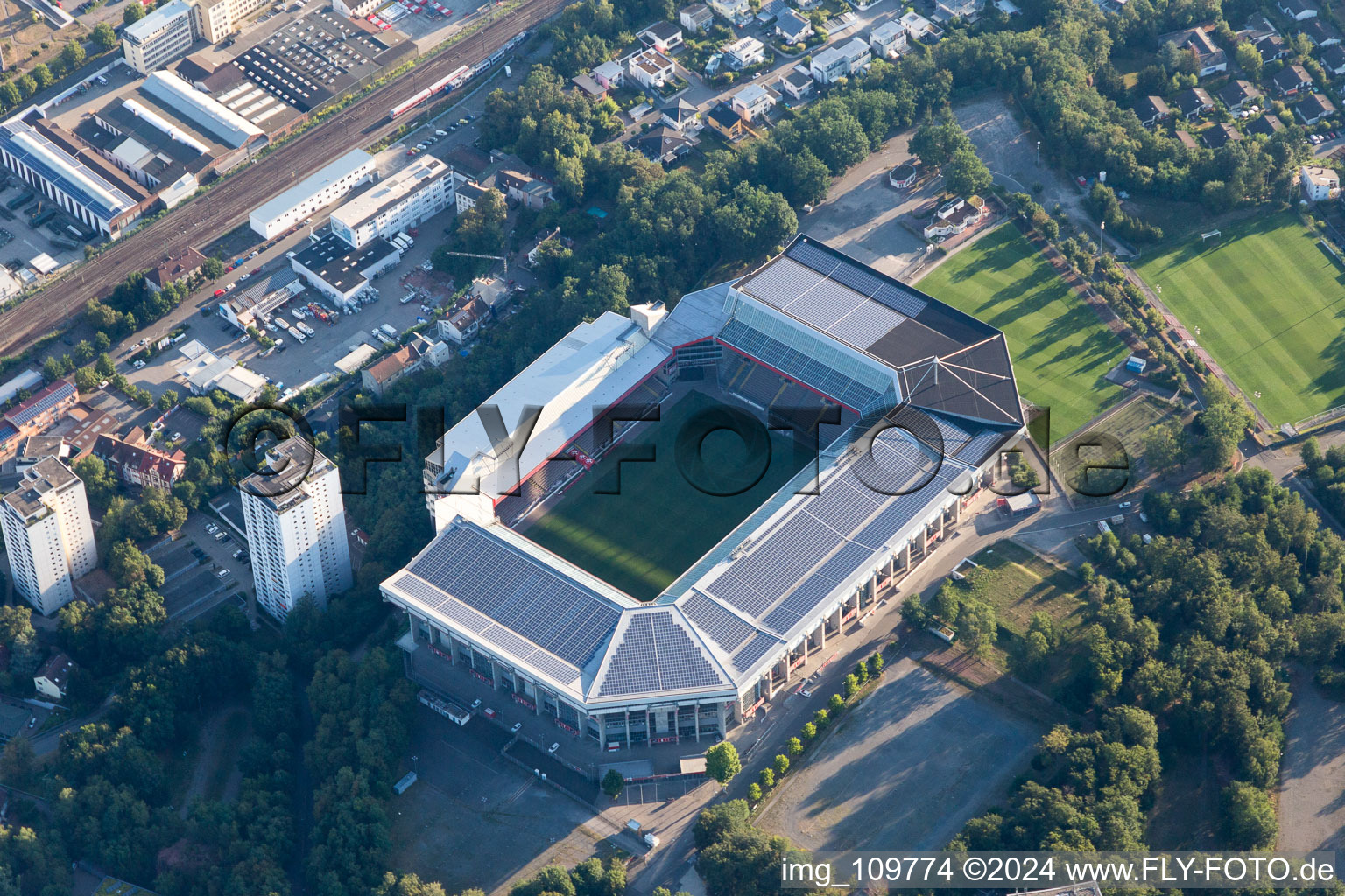 Aerial view of Fritz-Walter Stadium of the FCK on the Betzenberg in Kaiserslautern in the state Rhineland-Palatinate, Germany