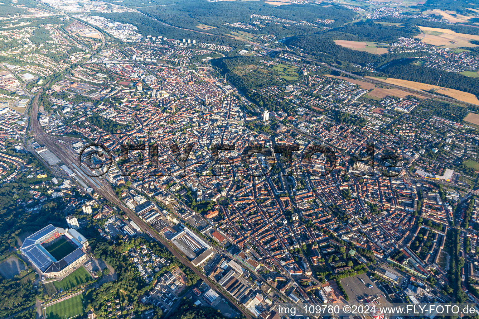 Kaiserslautern in the state Rhineland-Palatinate, Germany from the plane