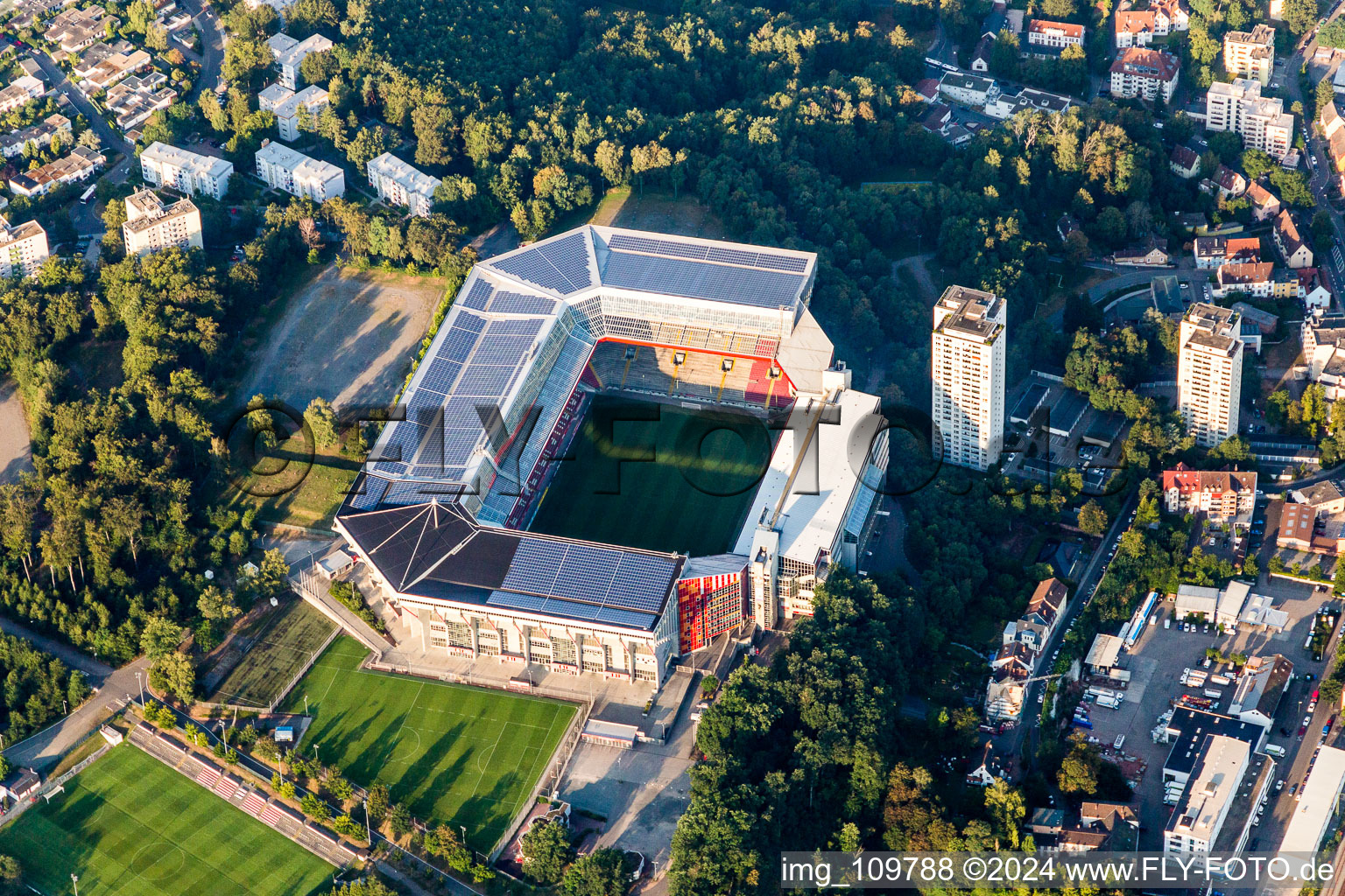 Fritz-Walter Stadium of the FCK on the Betzenberg in Kaiserslautern in the state Rhineland-Palatinate, Germany out of the air