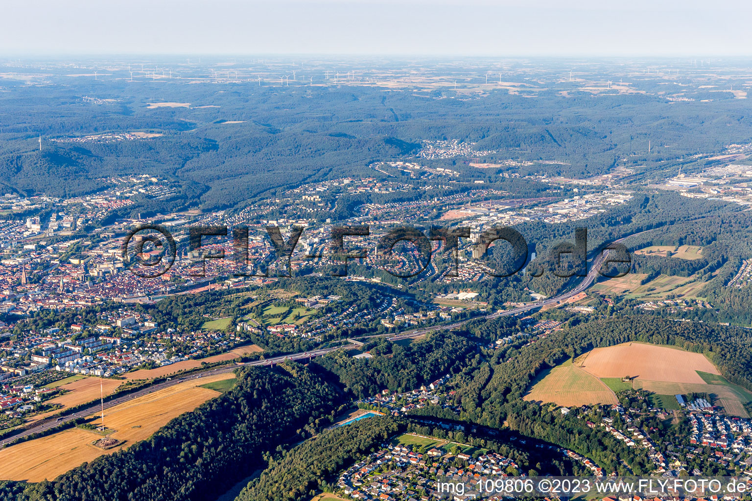 Aerial view of Kaiserslautern in the state Rhineland-Palatinate, Germany