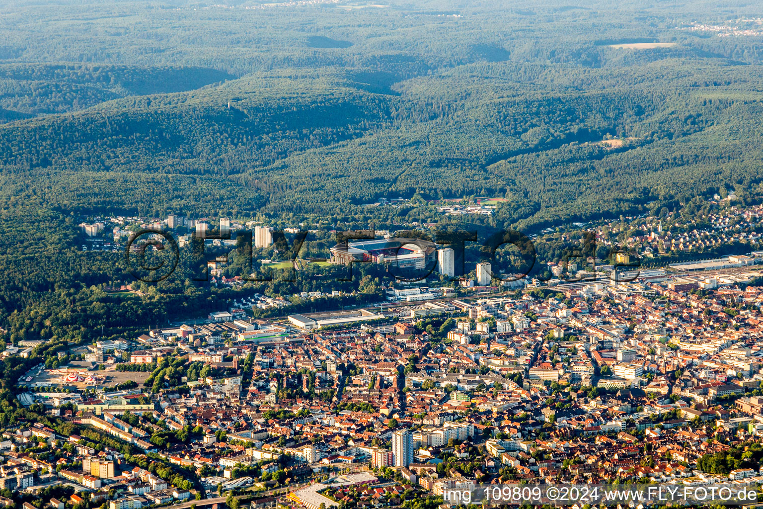 Aerial photograpy of Fritz-Walter-Stadion in Kaiserslautern in the state Rhineland-Palatinate, Germany