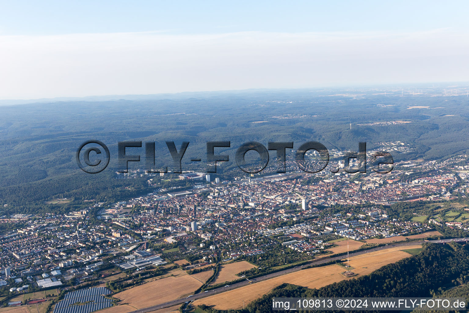 Kaiserslautern in the state Rhineland-Palatinate, Germany from the plane