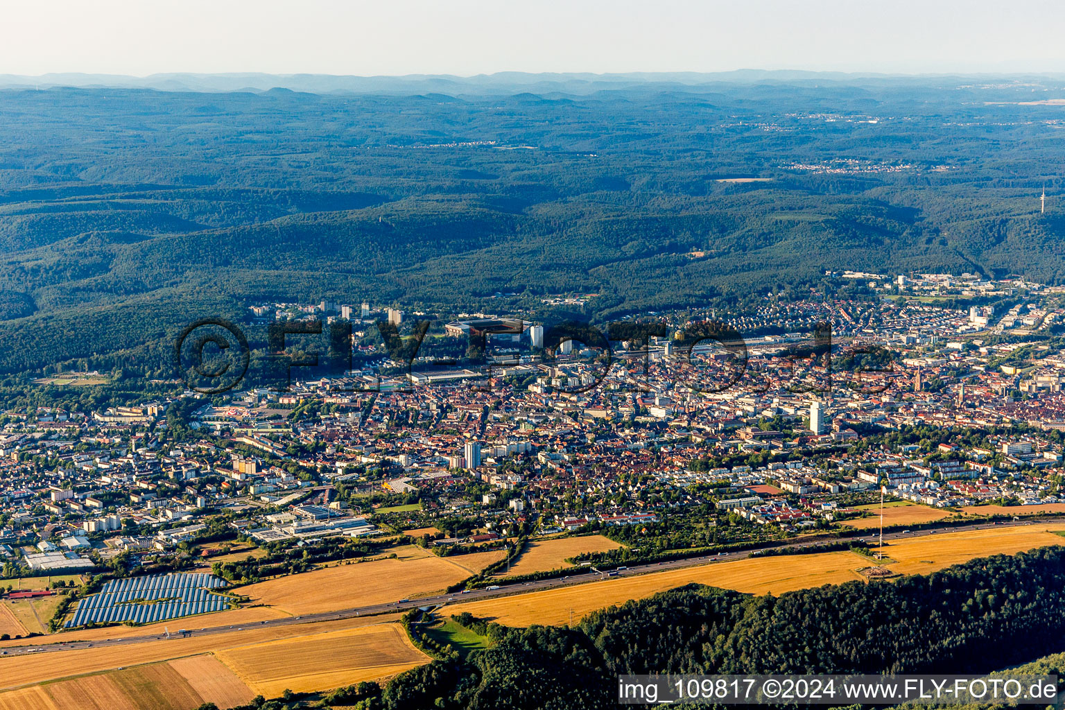 Drone recording of Kaiserslautern in the state Rhineland-Palatinate, Germany