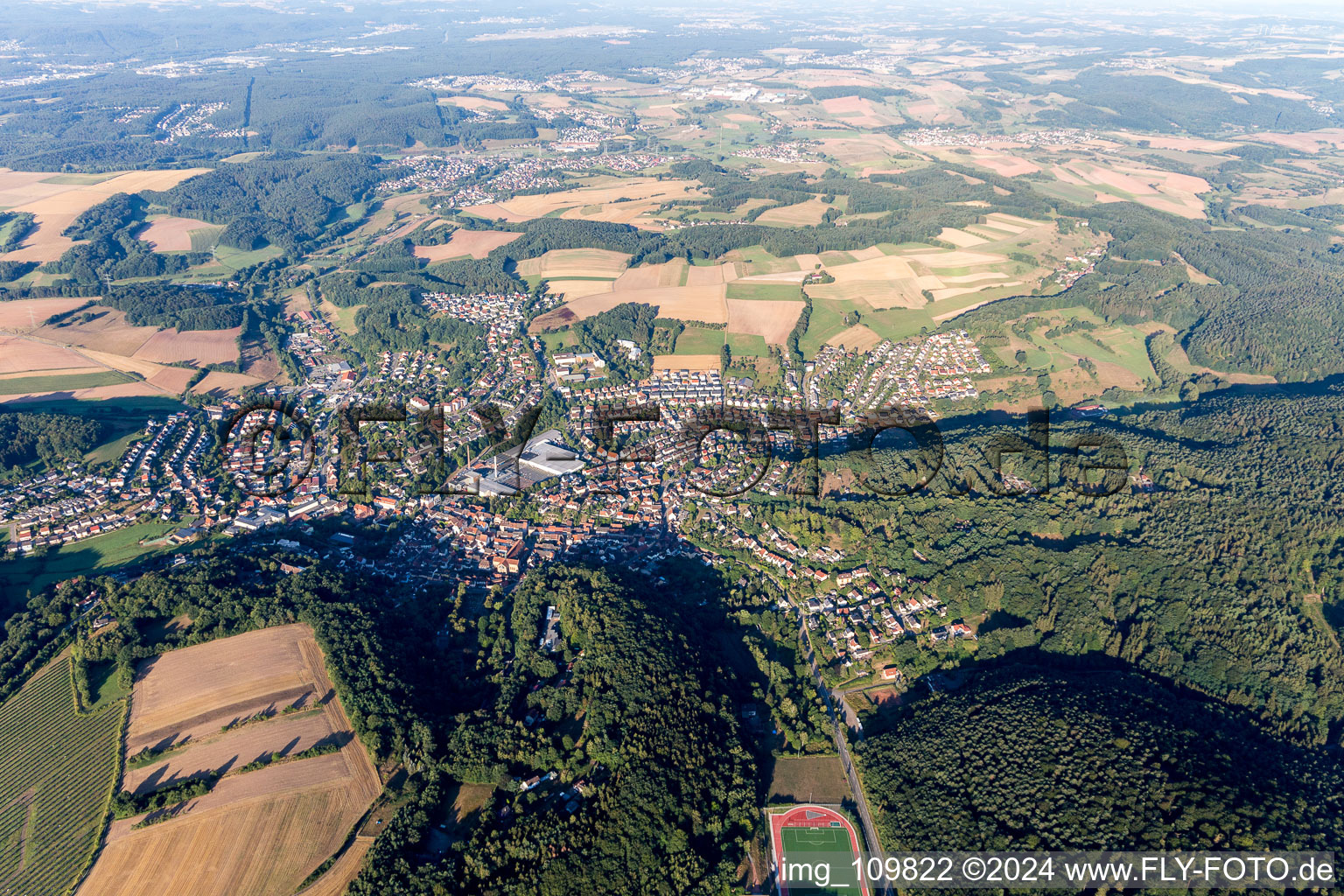 Aerial view of Otterberg in the state Rhineland-Palatinate, Germany