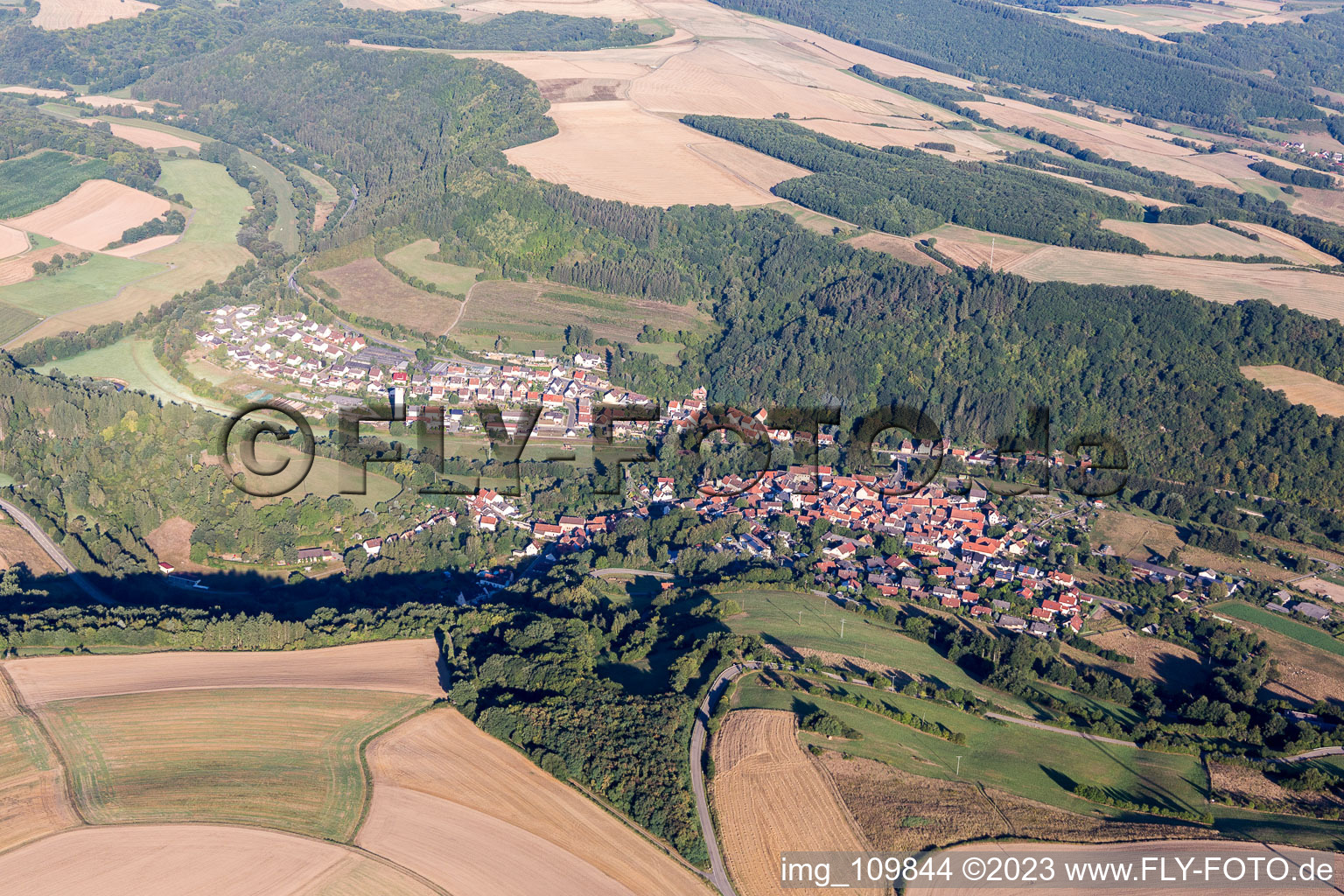 Aerial view of Odenbach in the state Rhineland-Palatinate, Germany