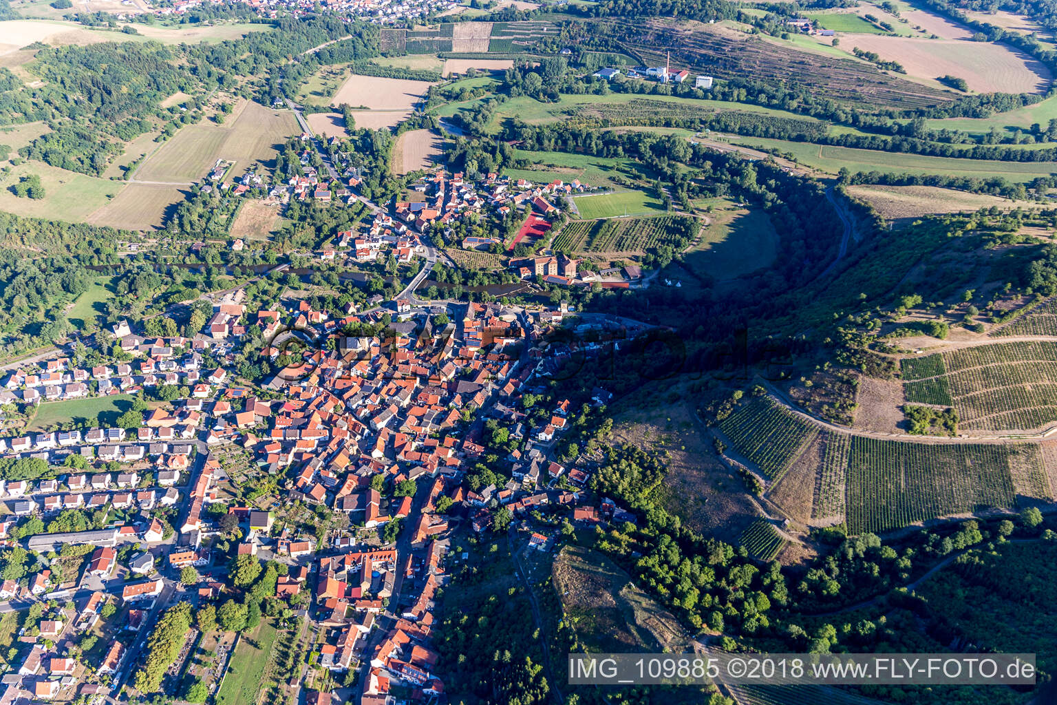 Odernheim am Glan in the state Rhineland-Palatinate, Germany seen from above