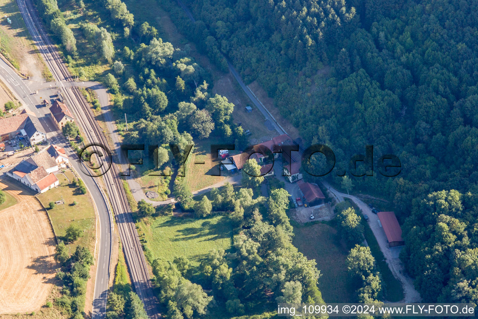 Aerial photograpy of Hahnmühle winery from P.&M. Linxweiler in Mannweiler-Cölln in the state Rhineland-Palatinate, Germany