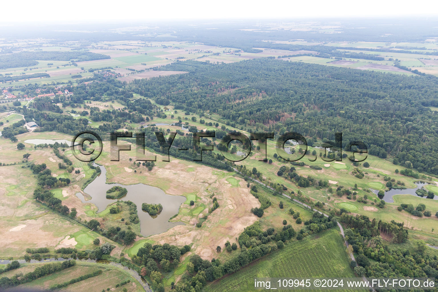 Aerial view of Golf course castle Lüdersburg in Lüdersburg in the state Lower Saxony, Germany