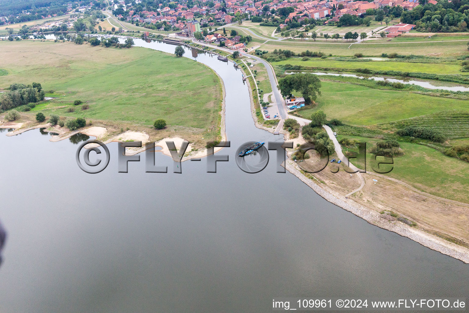 Aerial view of Bleckede in the state Lower Saxony, Germany