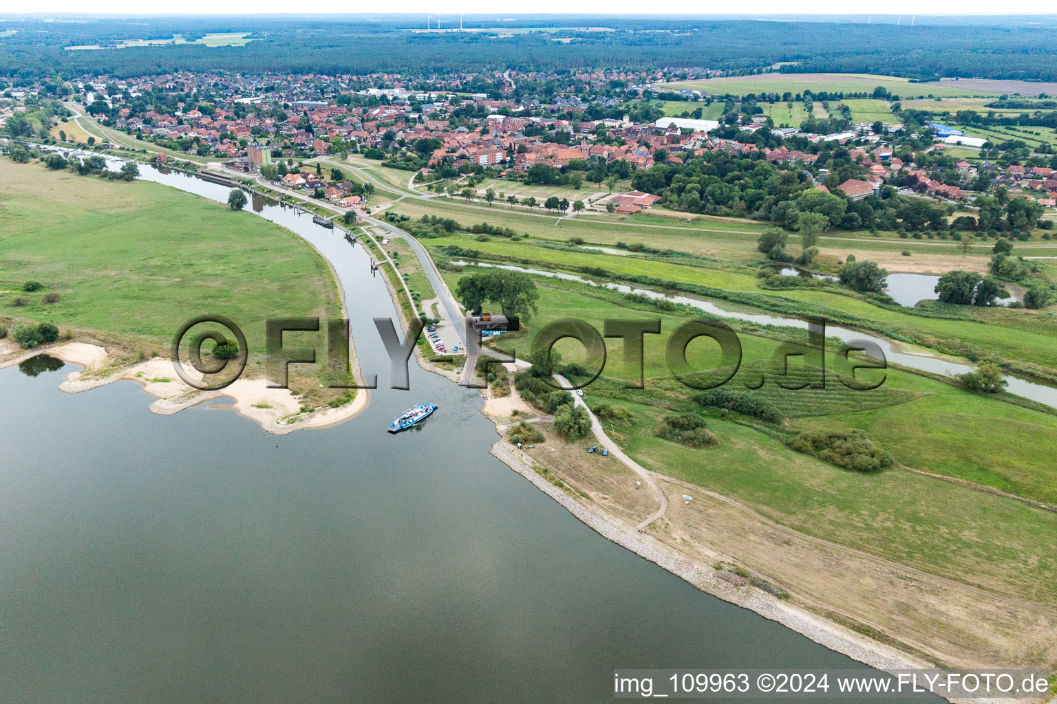 Ferry on River Elbe near Bleckede in Lower Saxony