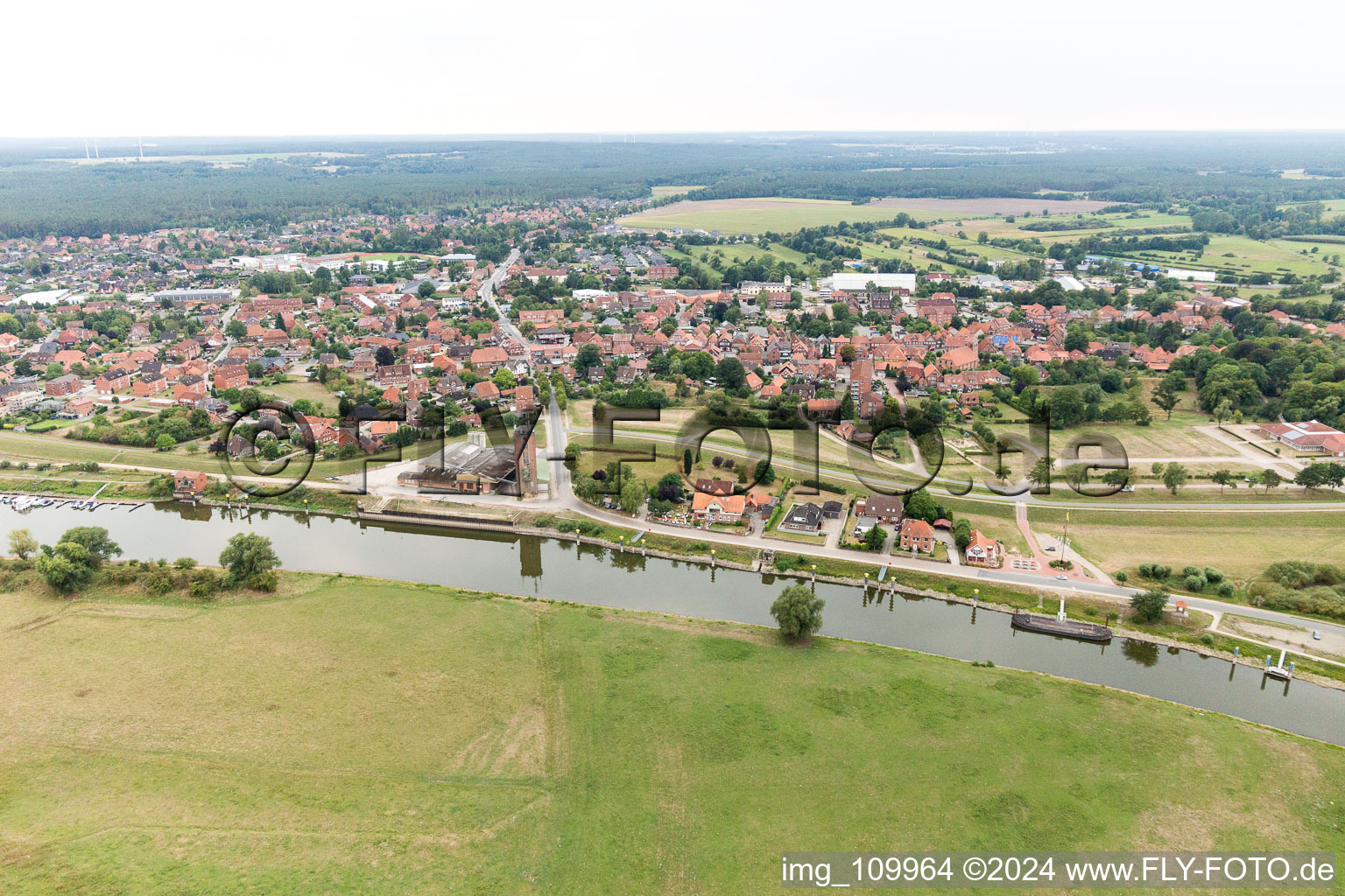 Oblique view of Bleckede in the state Lower Saxony, Germany