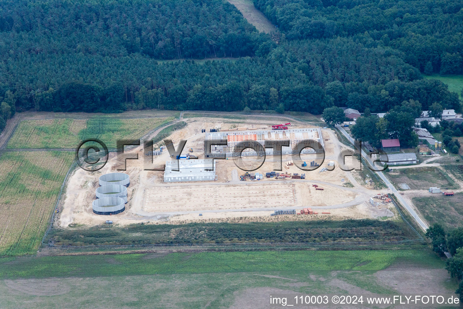 Aerial view of Icelandic Horse Stud Kronshof in Ellringen in the state Lower Saxony, Germany